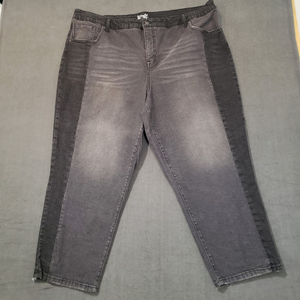 Terra & Sky Straight Leg Jeans Womens 26W Grey Two Tone Side Stripe Stretch
